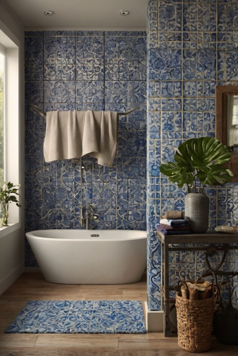 patterned tiles, bathroom design, statement wall, bathroom decor, interior design, home renovation, tile installation