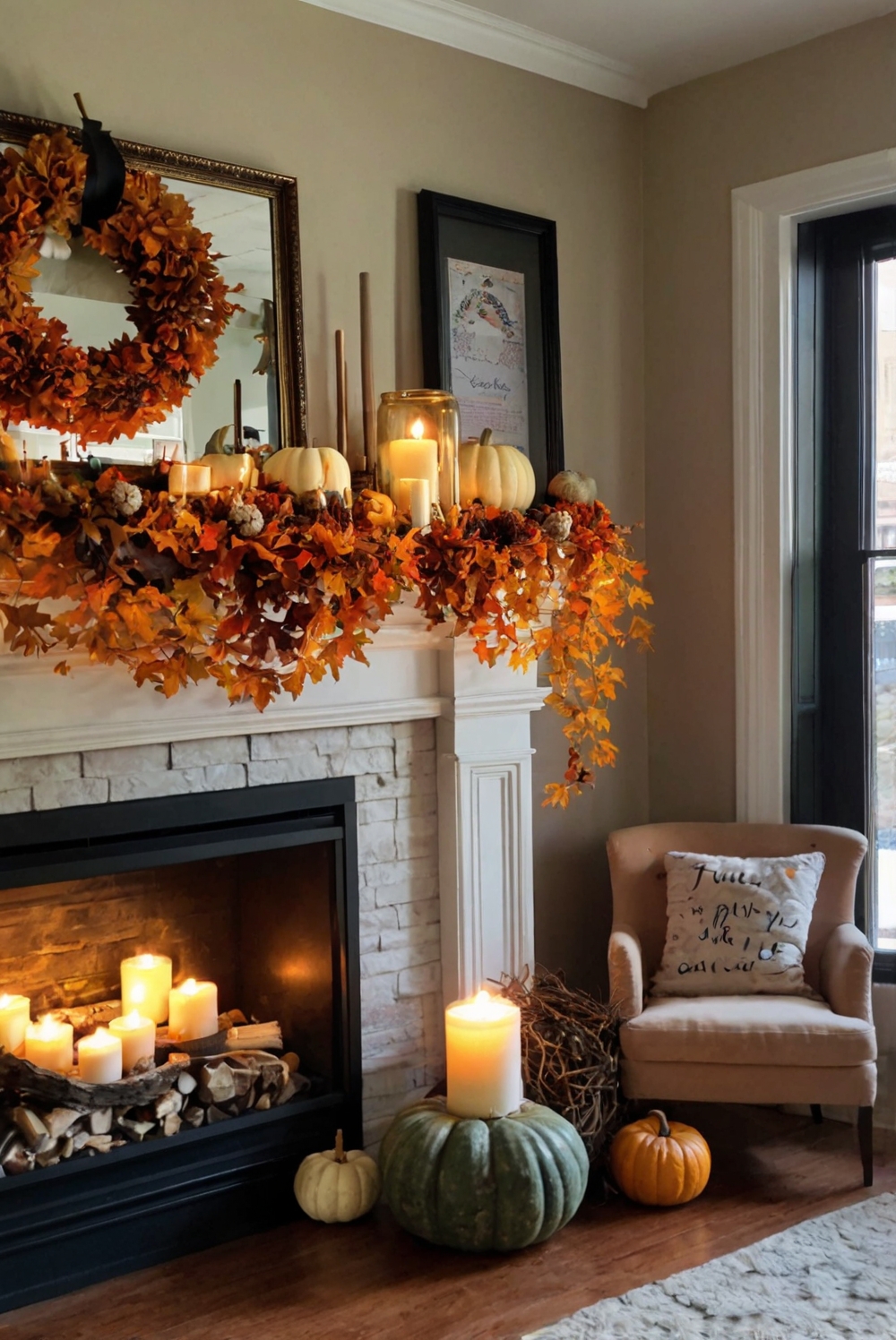 Fall mantel decor ideas, Autumn mantel decorations, Fireplace mantel decor, Seasonal mantel displays, Elegant mantel arrangements