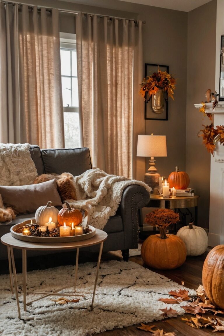 fall decor living room, fall decor ideas, living room makeover, cozy fall living room, autumn home decor