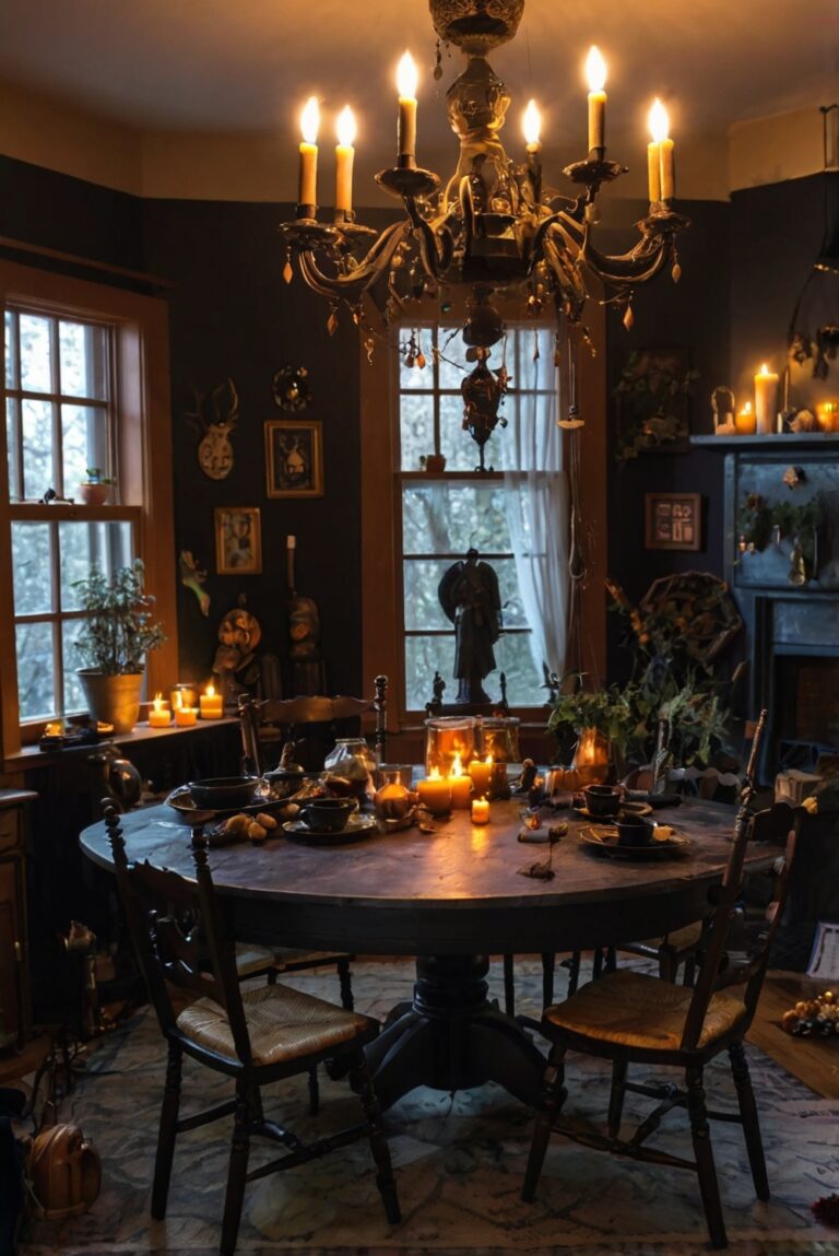 witchy home decor, mystical interior design, gothic room ideas, occult living space, dark aesthetic design