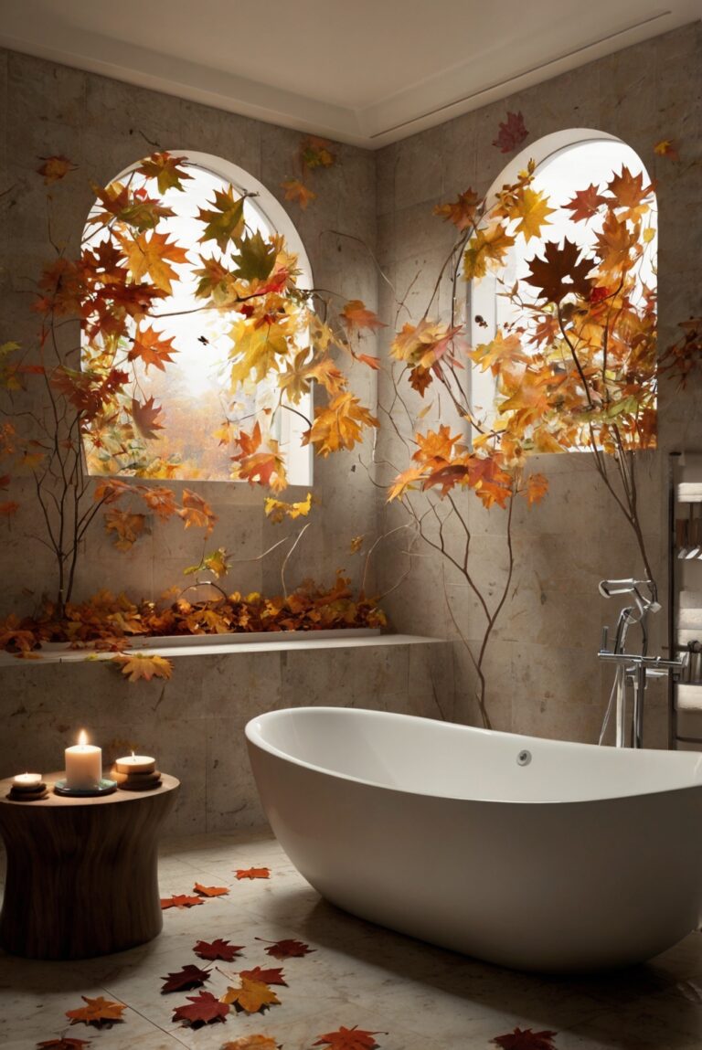 fall bathroom decor, modern fall decor, fall bathroom accessories, rustic fall bathroom, autumn bathroom design